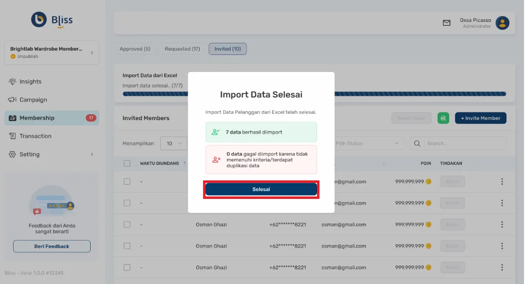 Impor Data Pelanggan Bliss